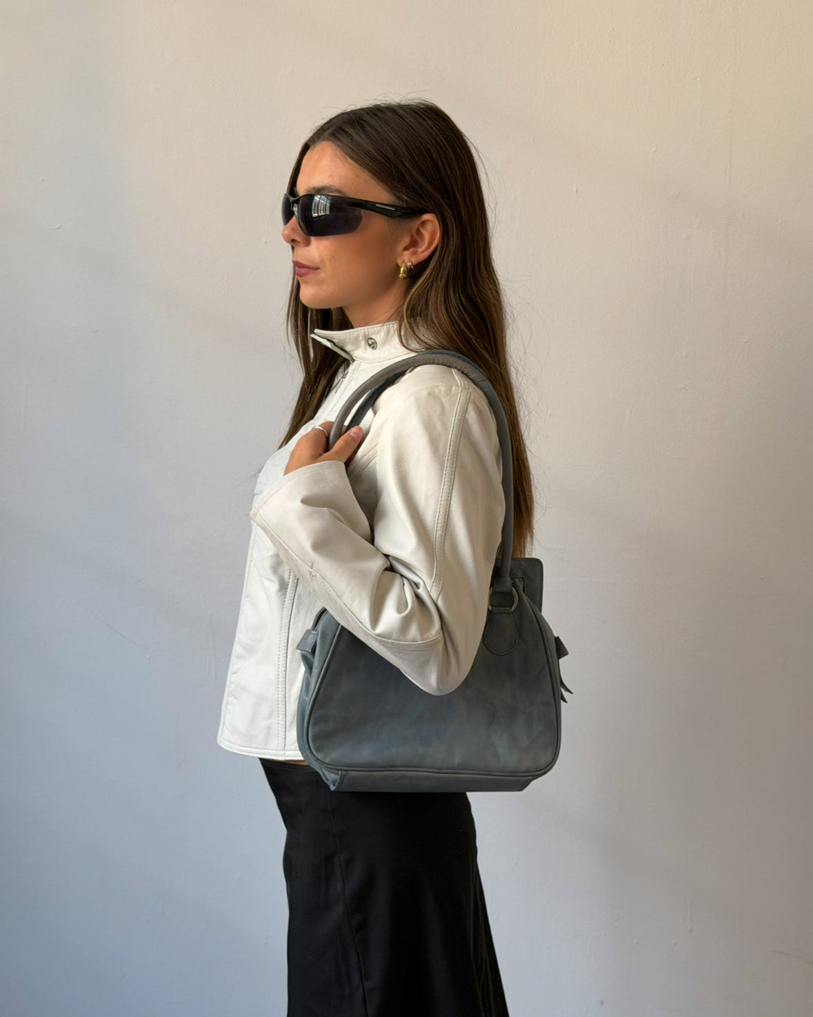 White leather ruched jacket