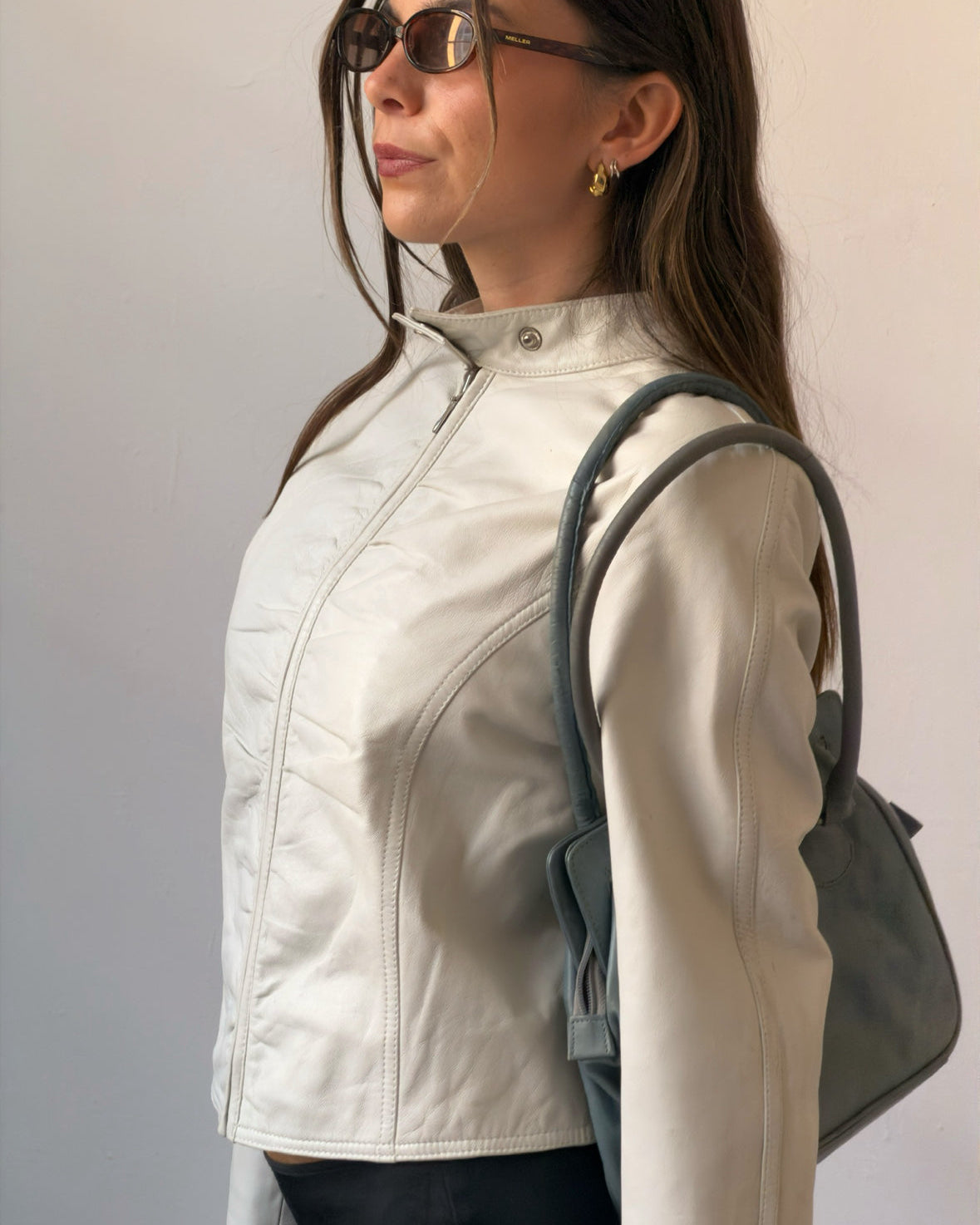 White leather ruched jacket