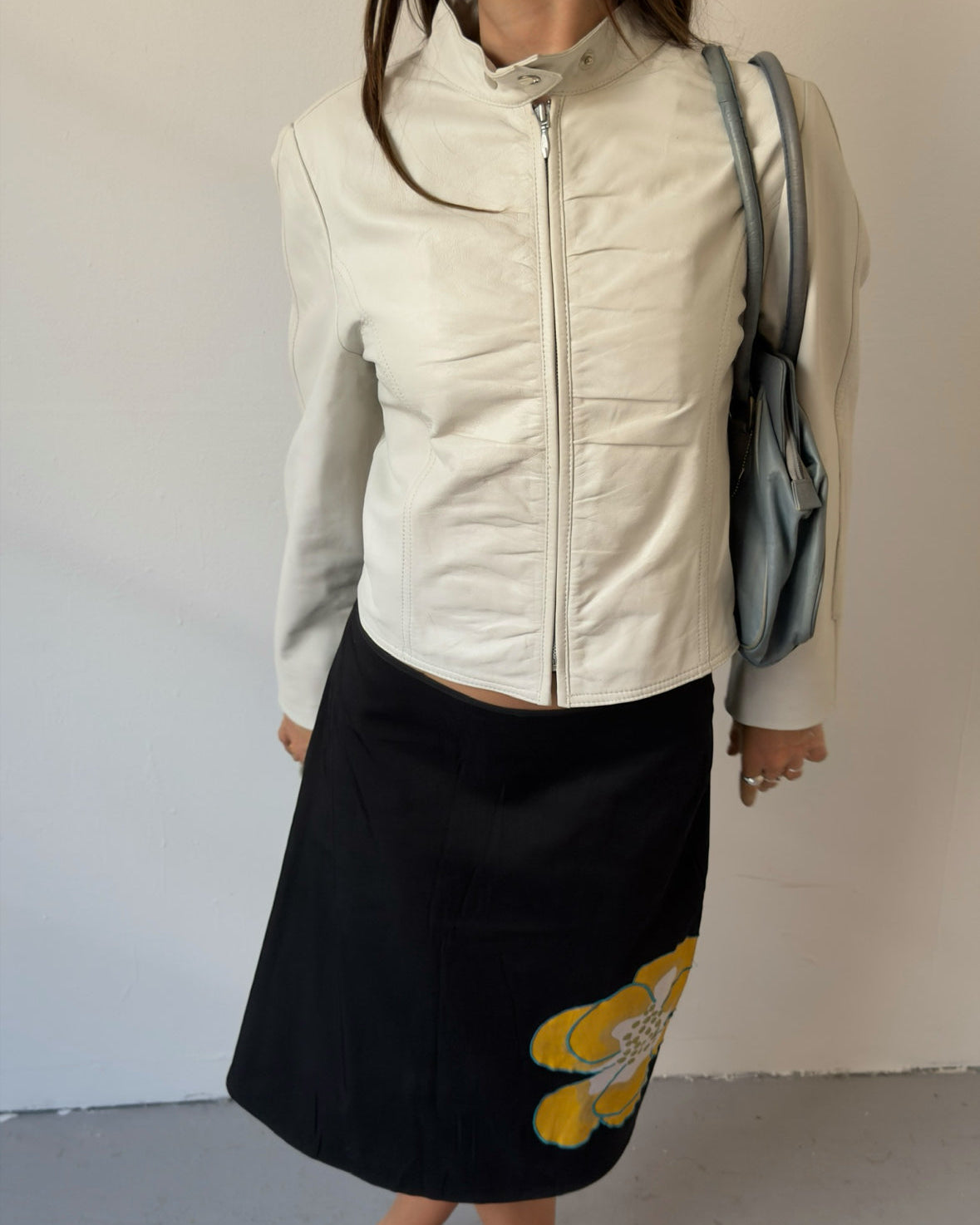 White leather ruched jacket
