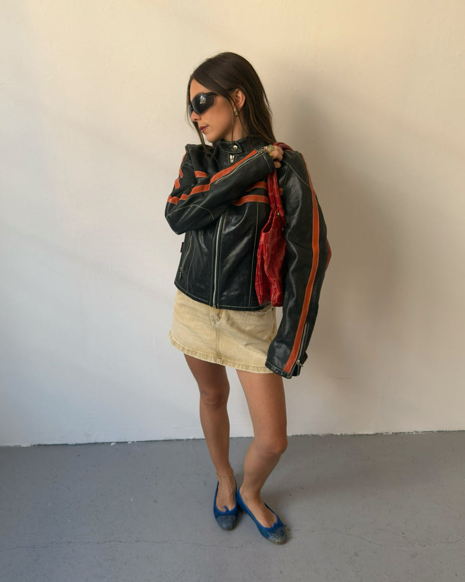 Black and orange leather jacket