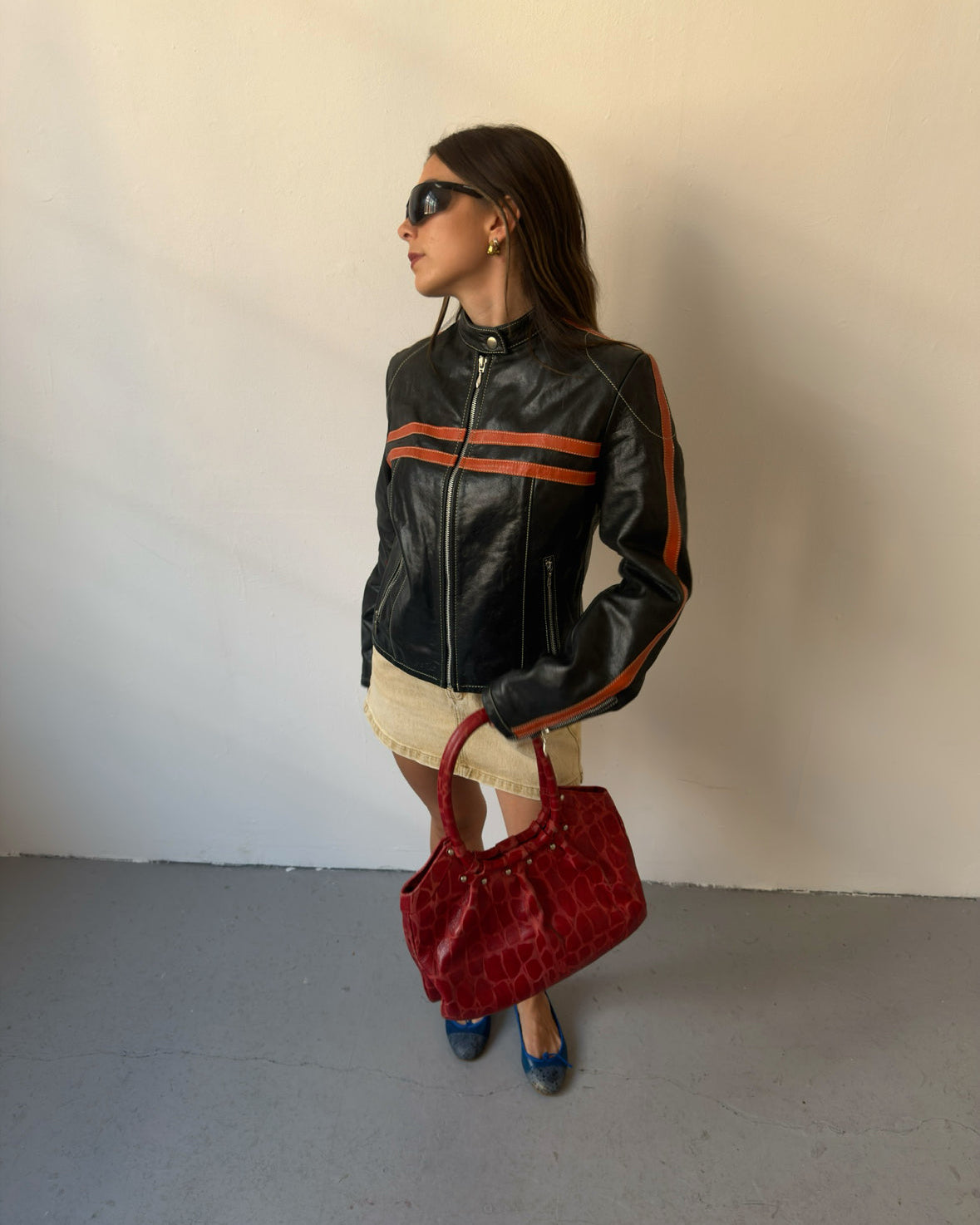 Black and orange leather jacket