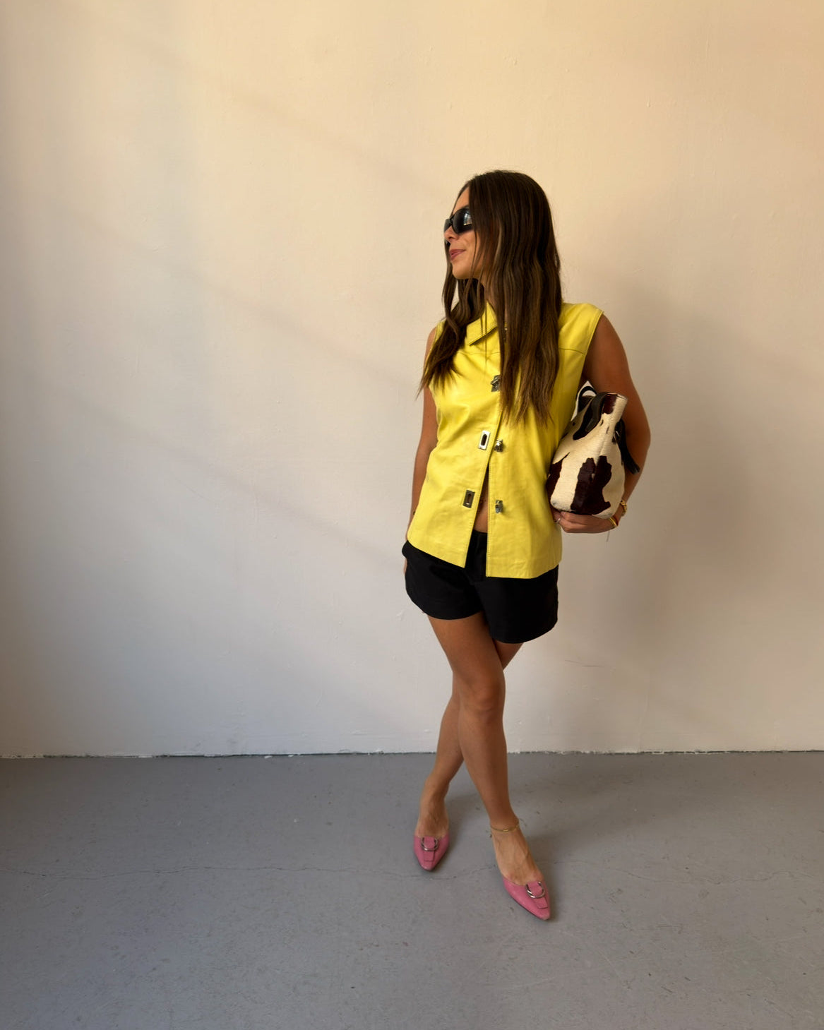 Yellow leather sleeveless top