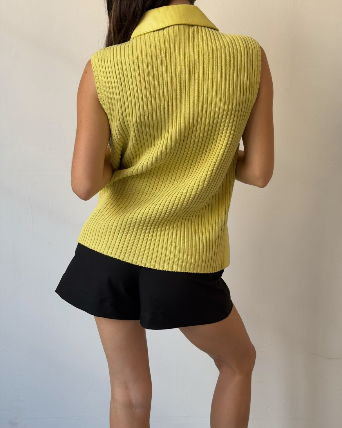 Yellow leather sleeveless top