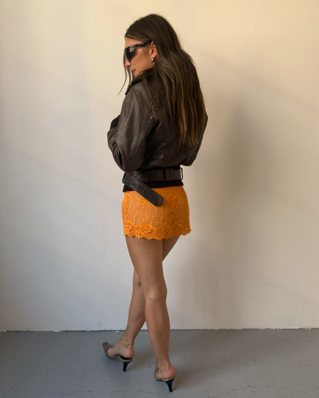 Brown leather buckle jacket