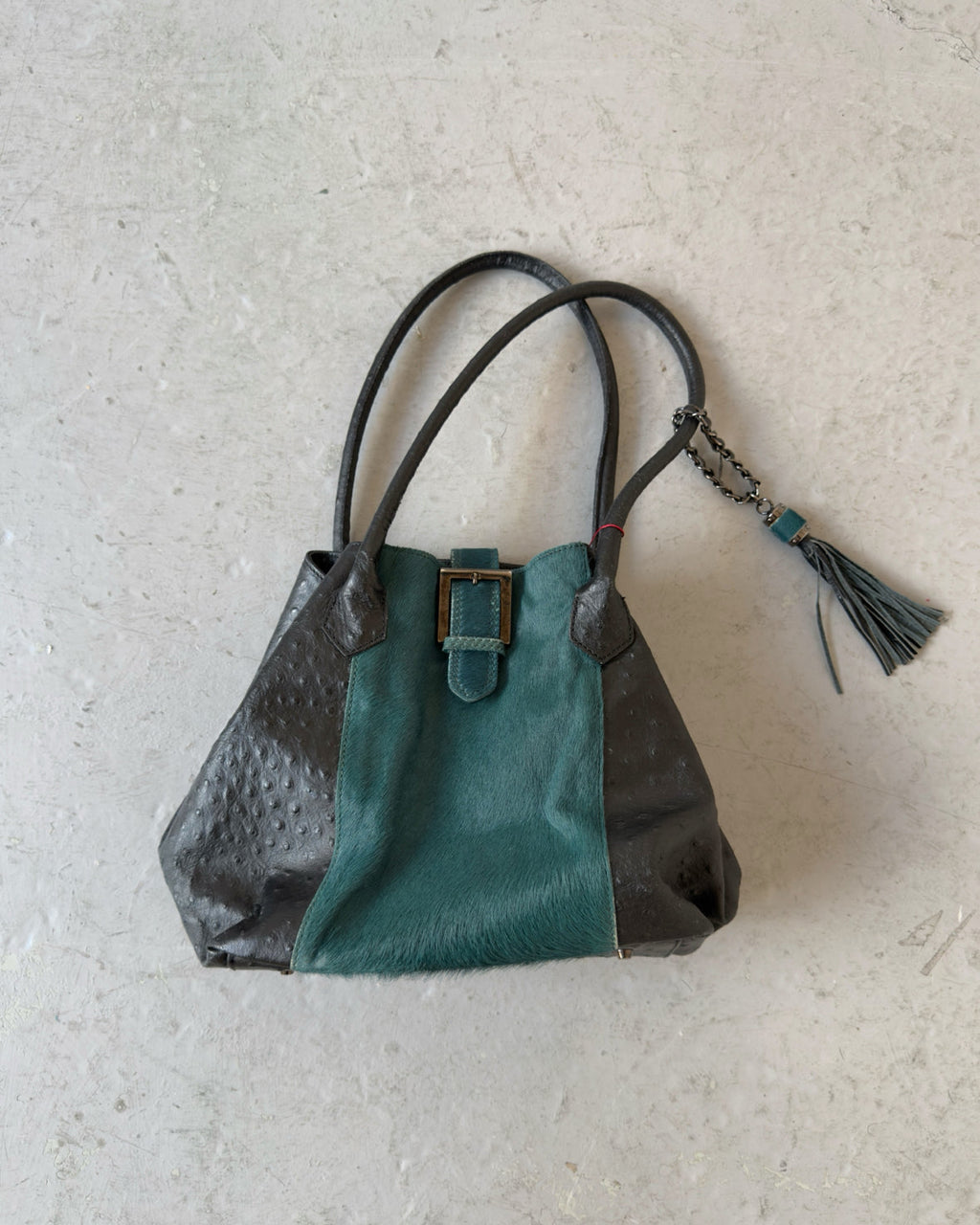 Turquoise pony hair bag