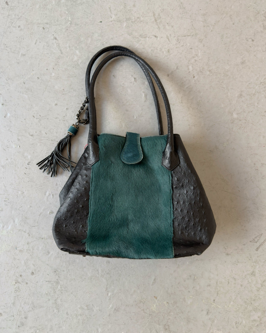 Turquoise pony hair bag