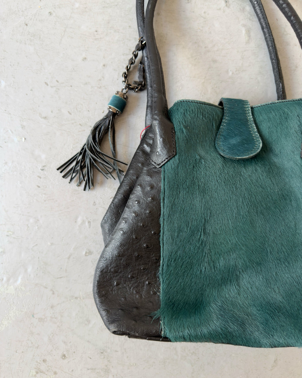 Turquoise pony hair bag