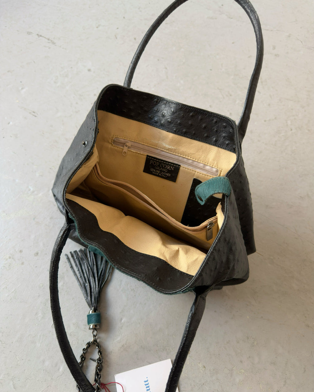 Turquoise pony hair bag