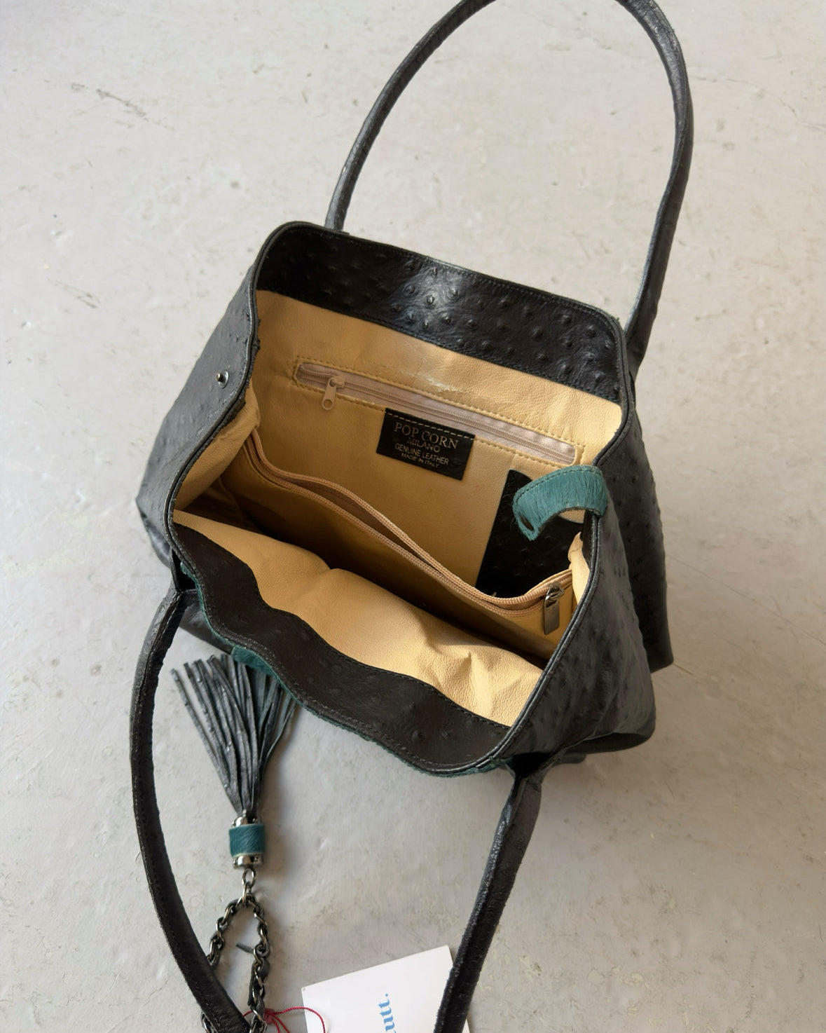 Turquoise pony hair bag
