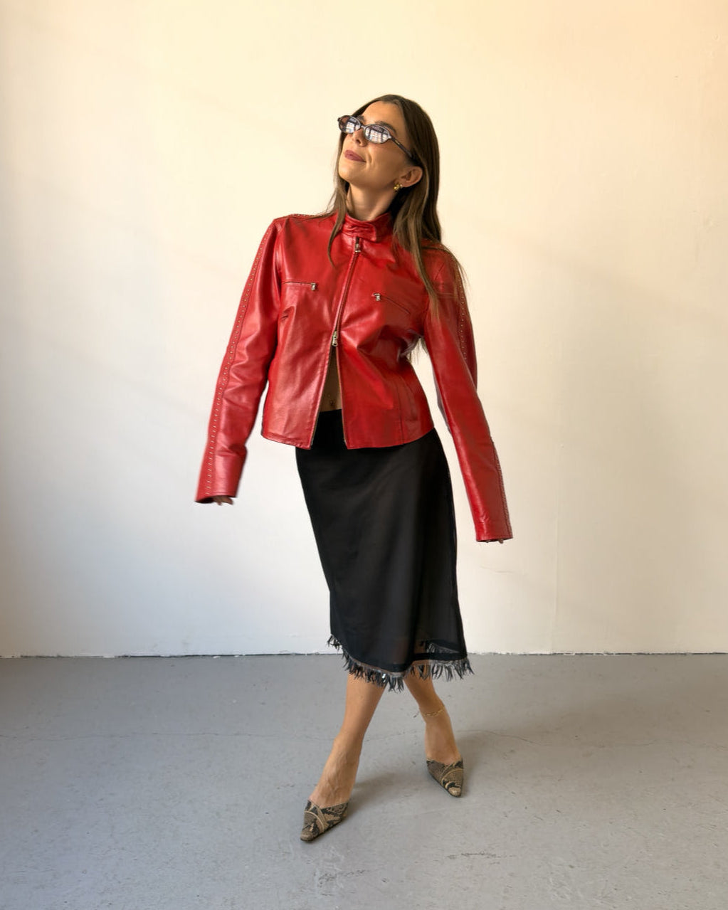 Red stud leather jacket