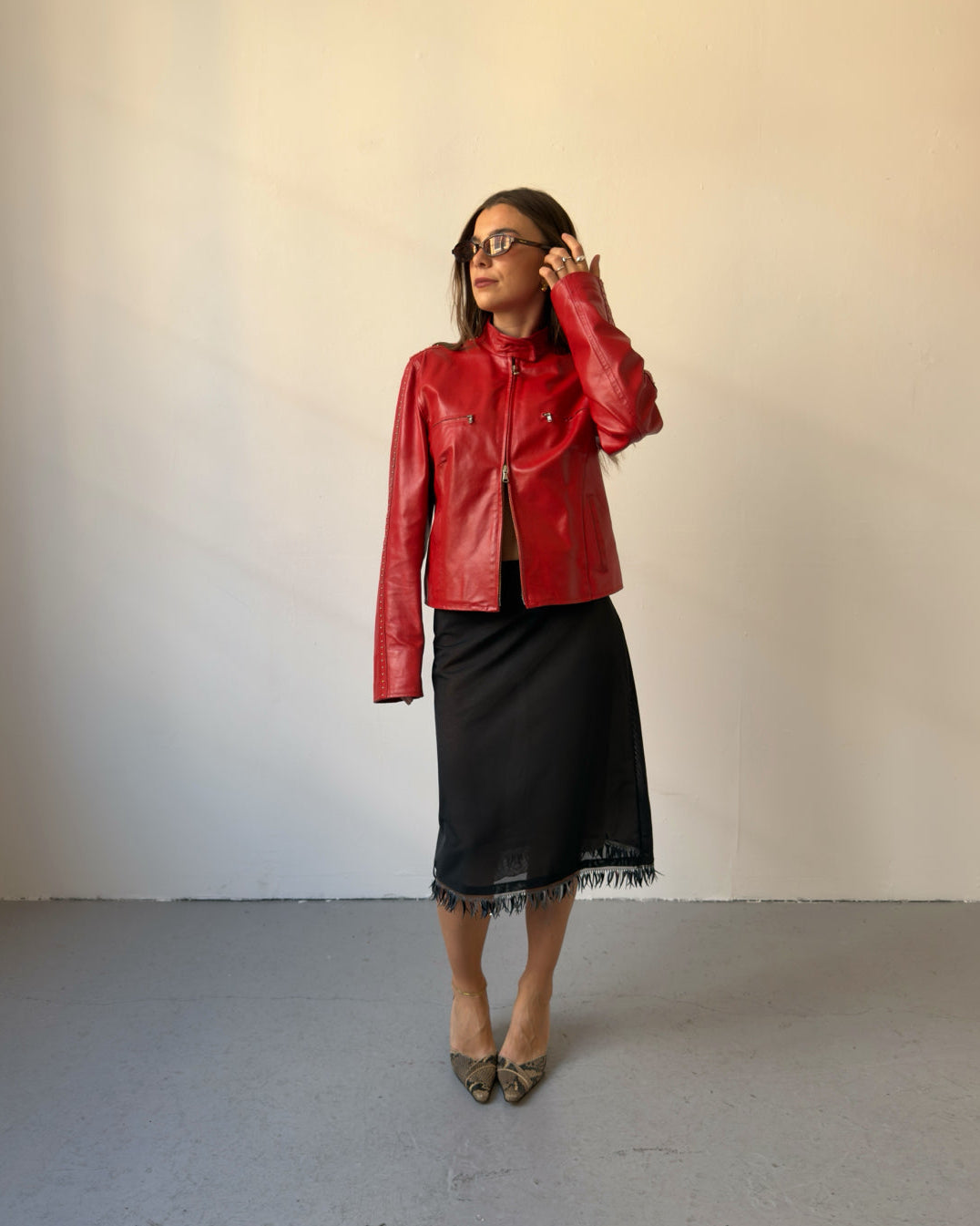 Red stud leather jacket