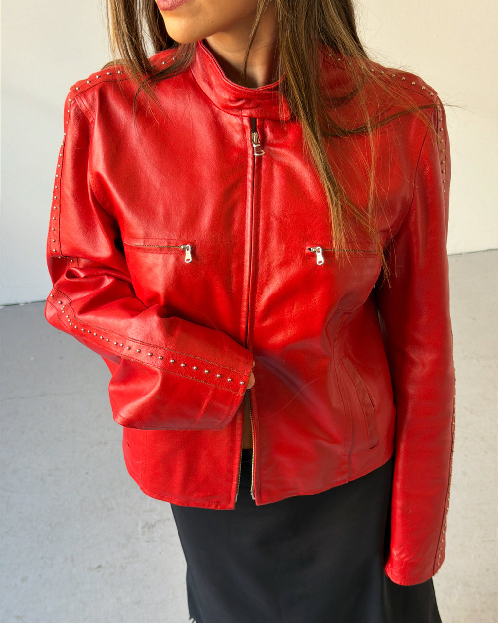 Red stud leather jacket