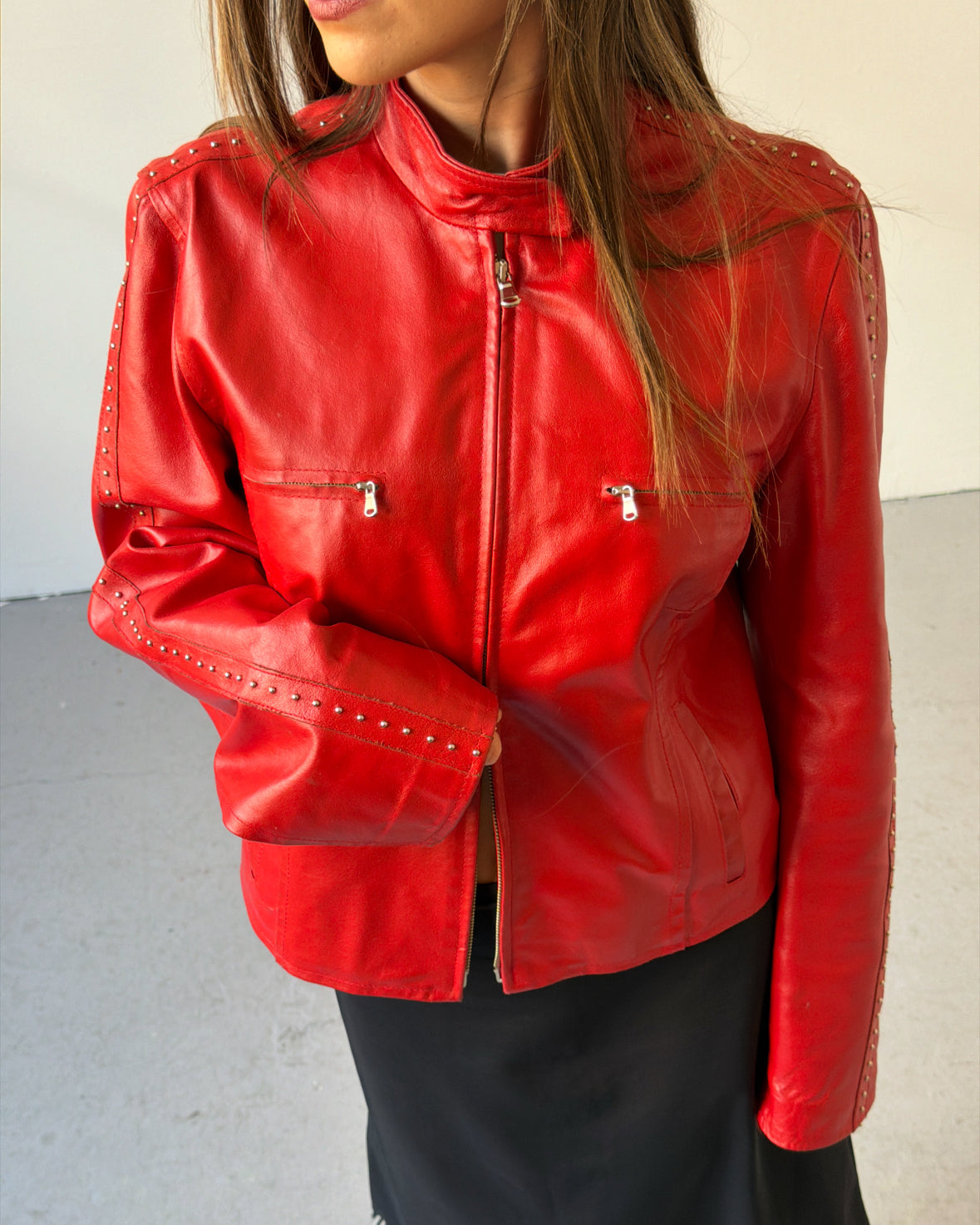 Red stud leather jacket