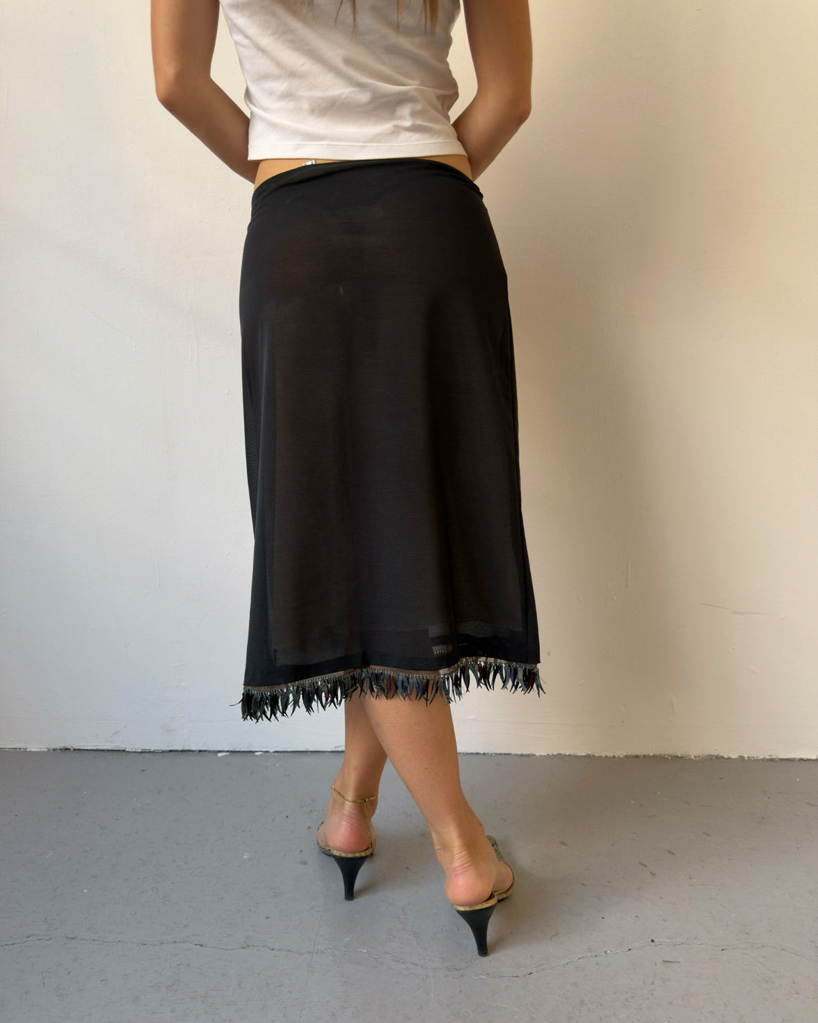Black metallic tassel skirt
