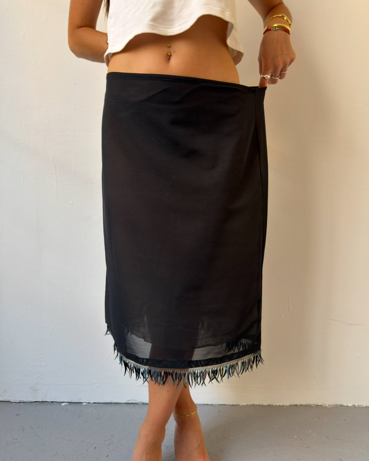 Black metallic tassel skirt