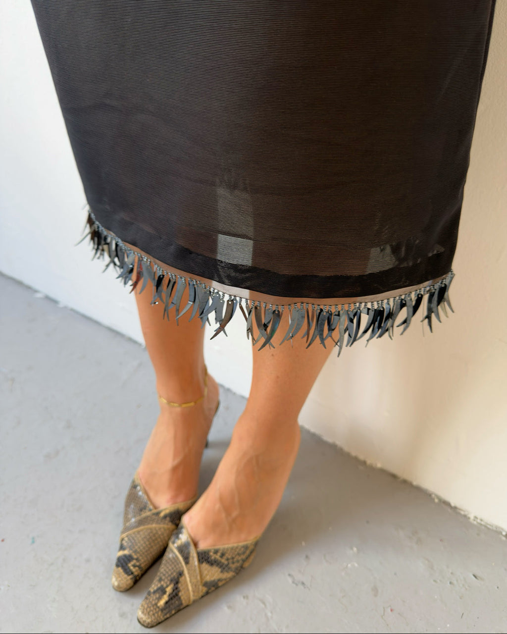 Black metallic tassel skirt