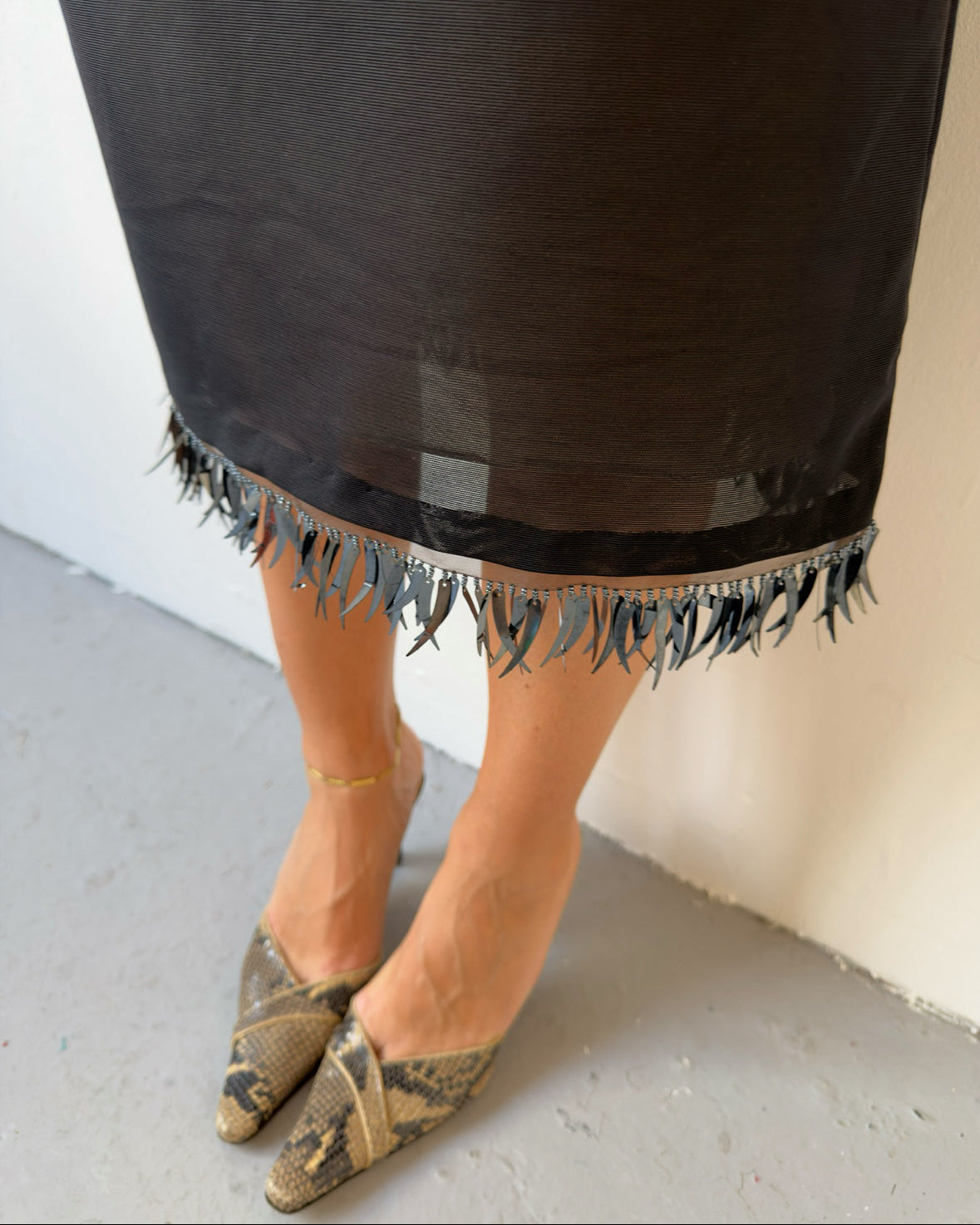 Black metallic tassel skirt