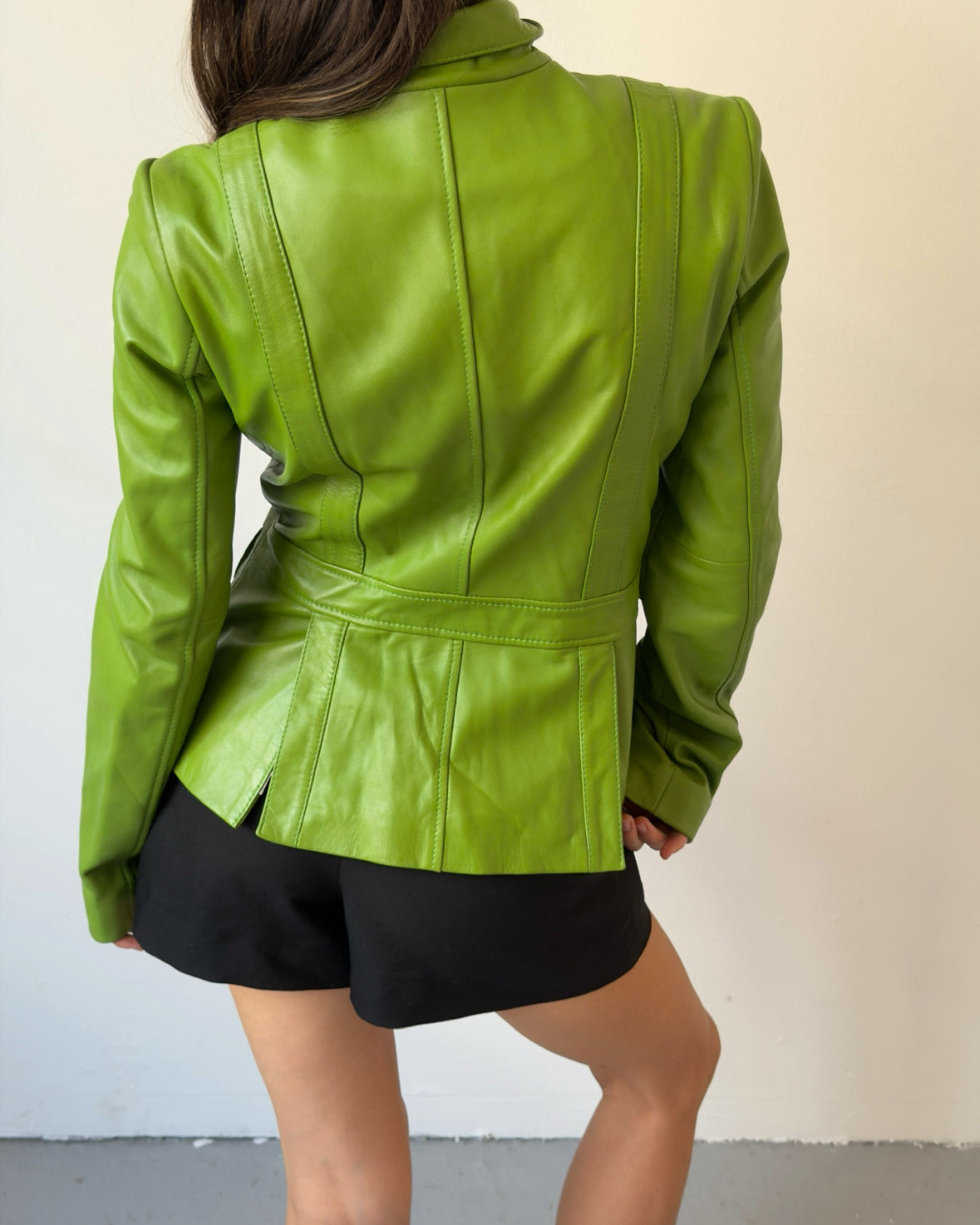 Green leather double zip jacket