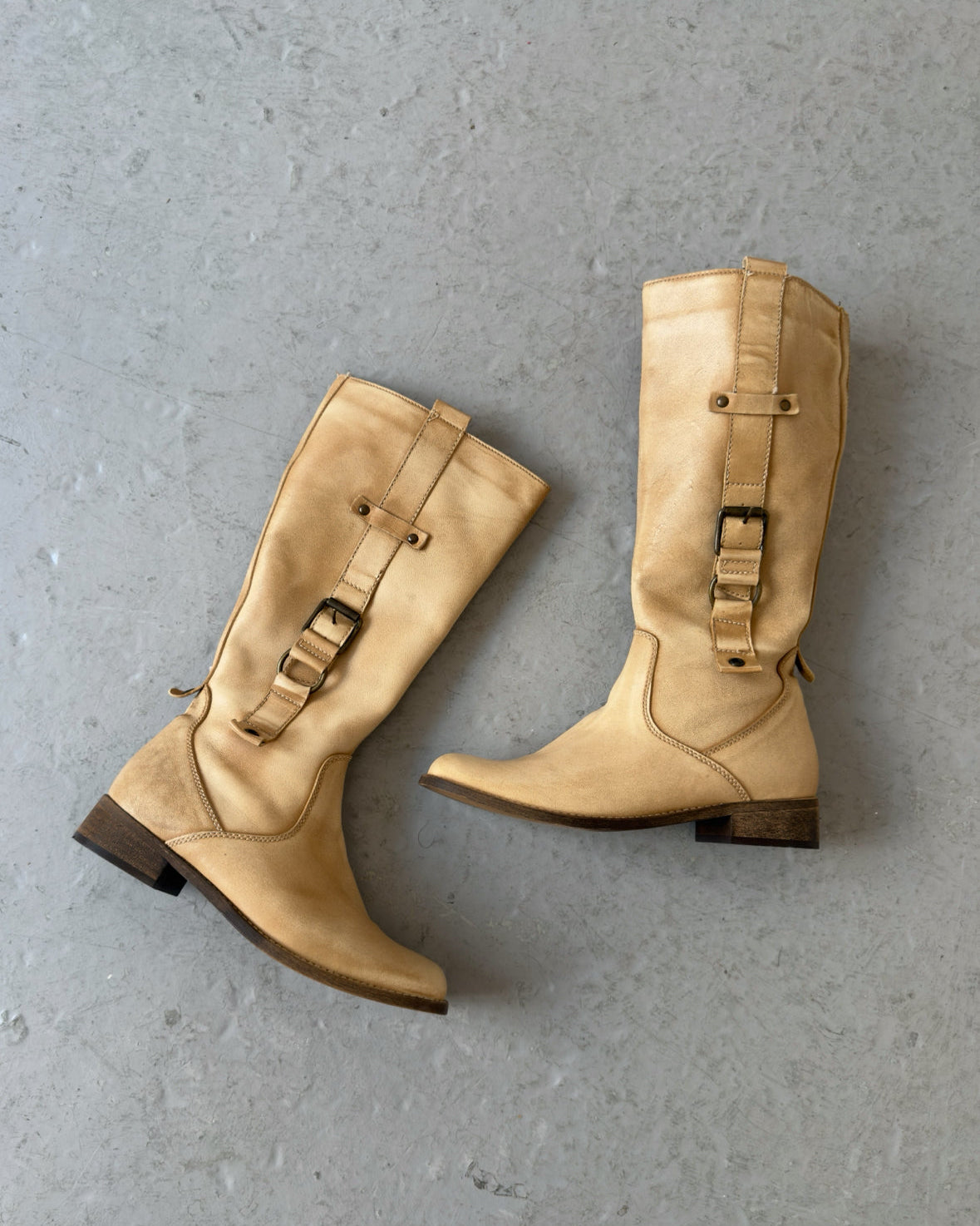 Cream biker buckle boots