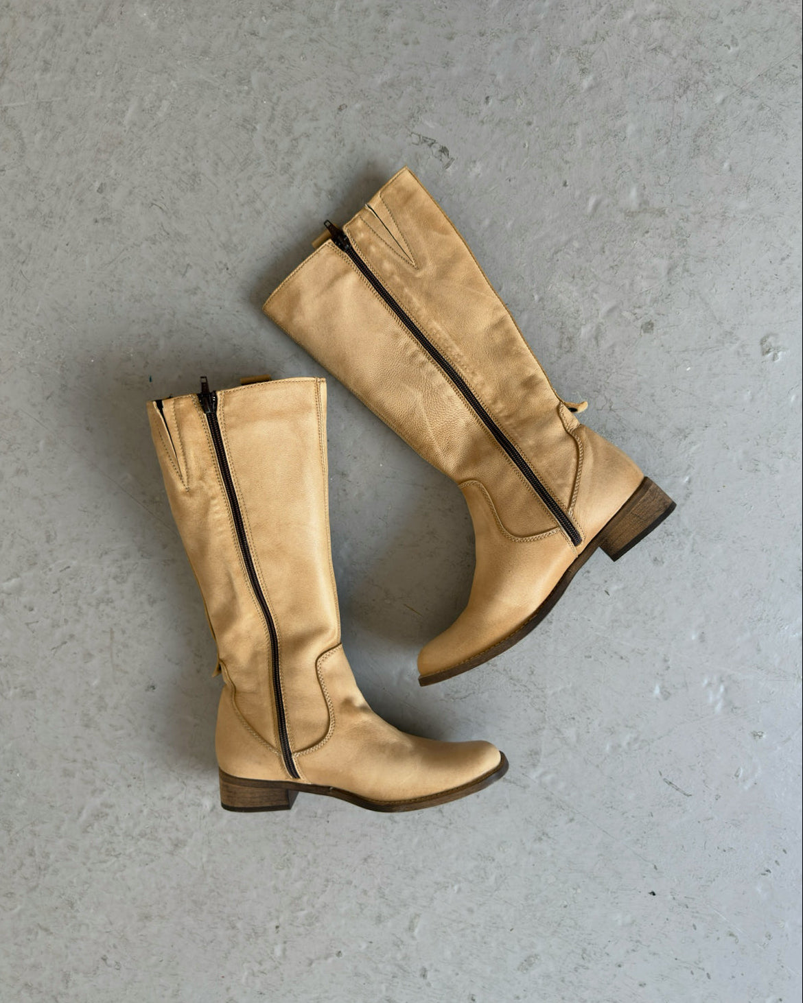Cream biker buckle boots