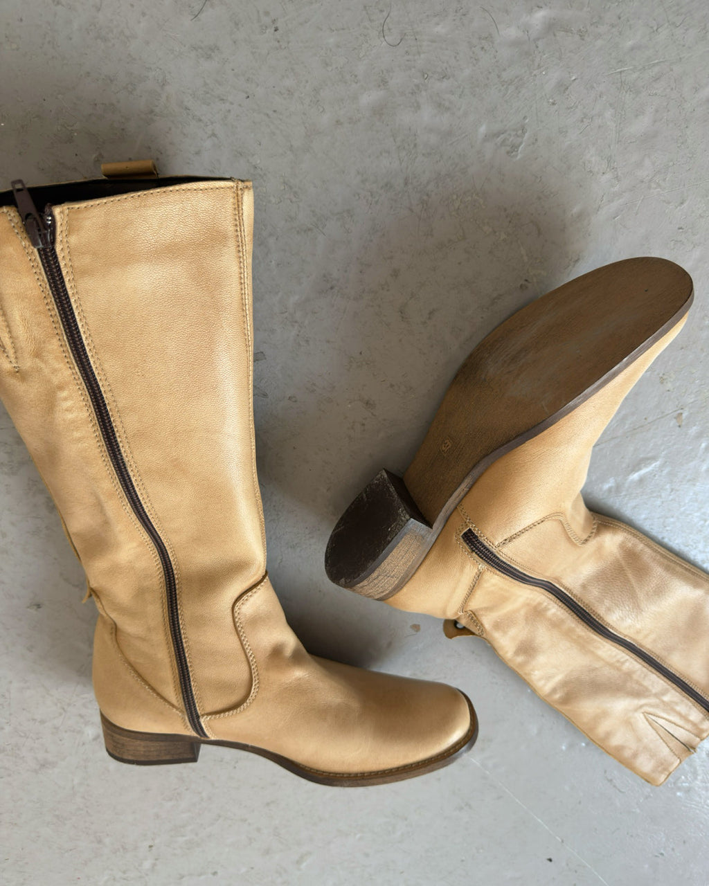 Cream biker buckle boots