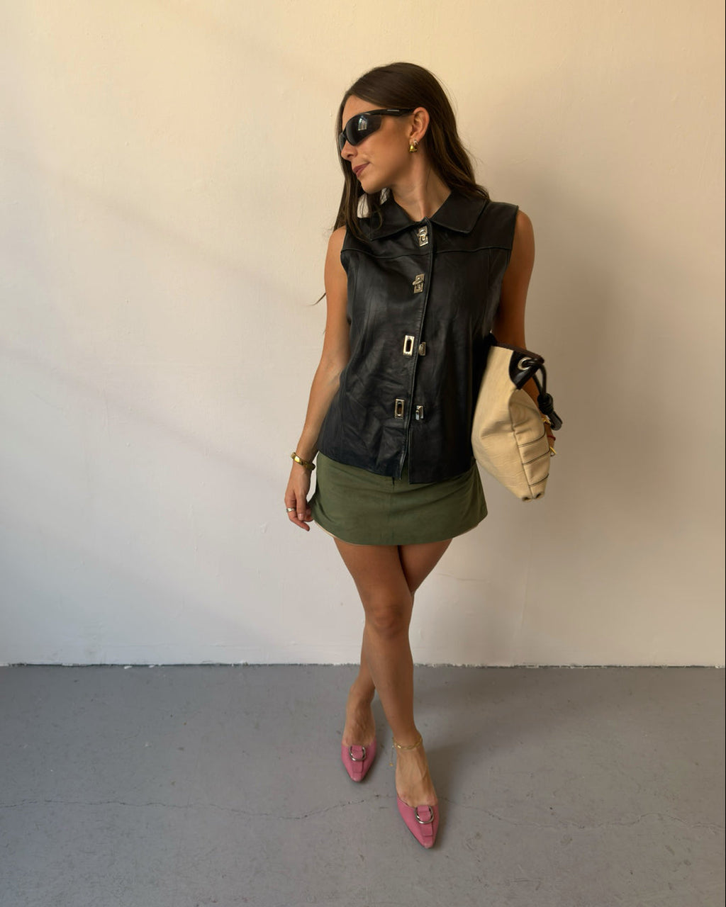 Black leather sleeveless top