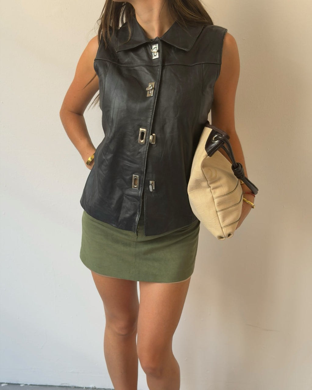 Black leather sleeveless top