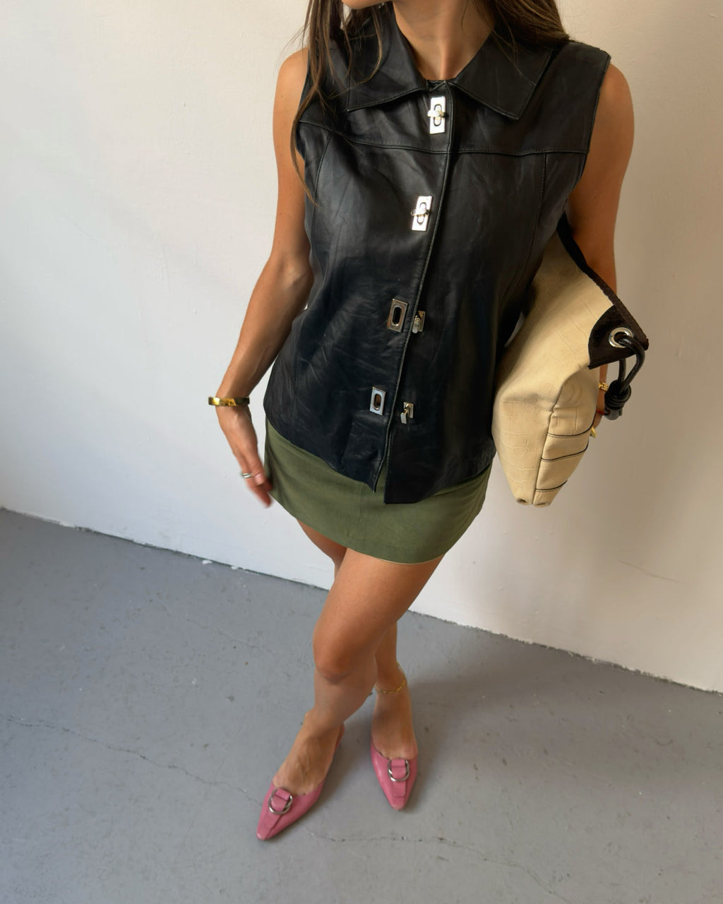 Black leather sleeveless top