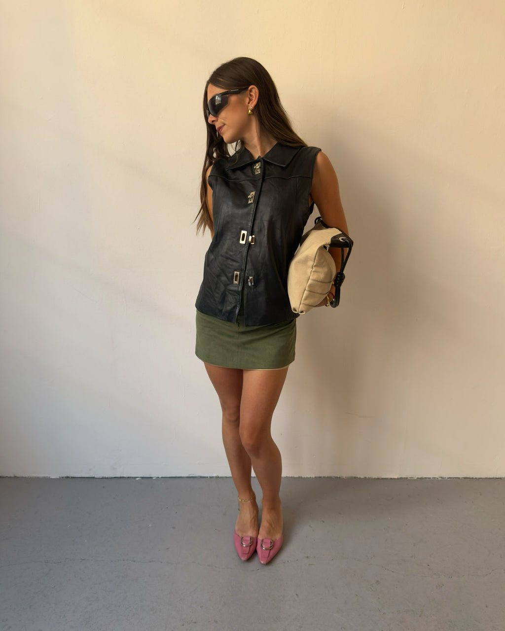 Black leather sleeveless top