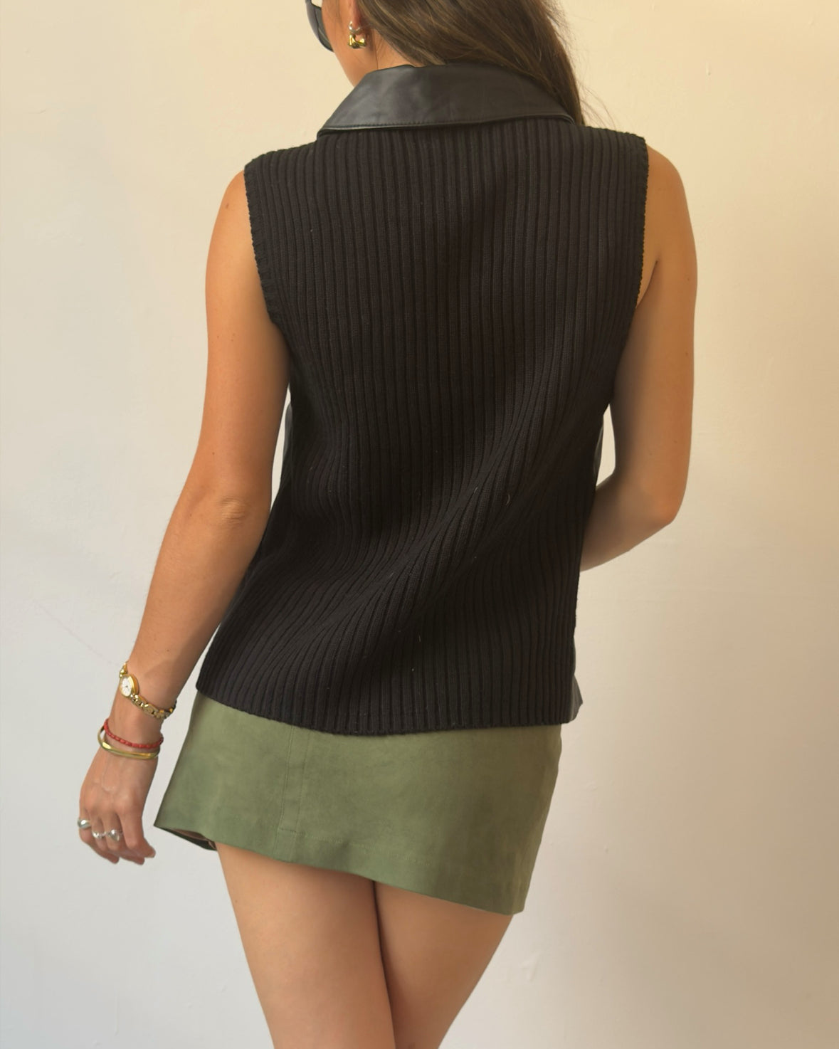 Black leather sleeveless top