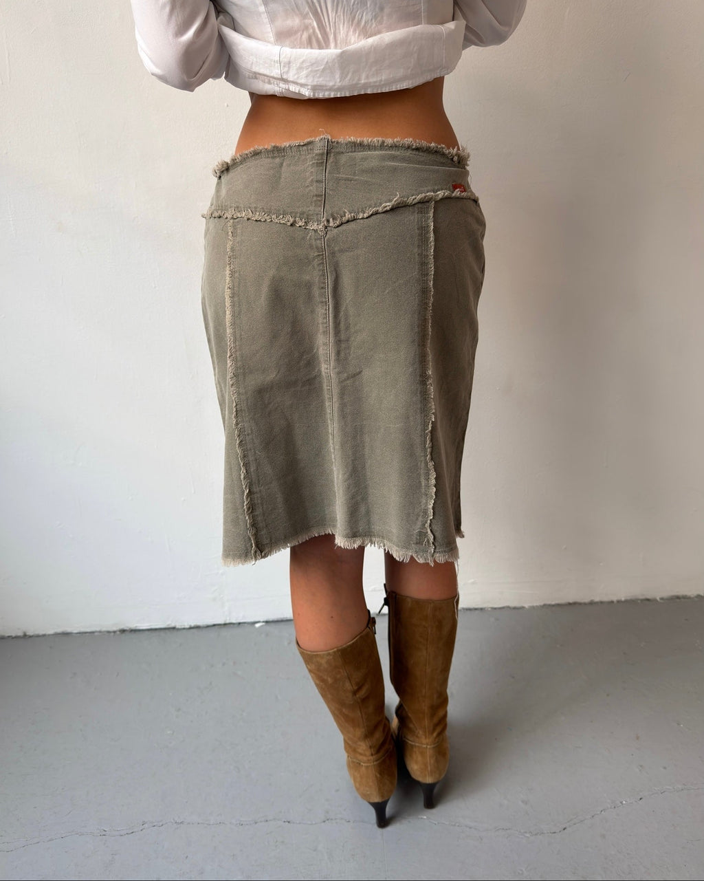 Green denim midi skirt