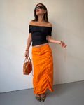 Orange ruched maxi skirt