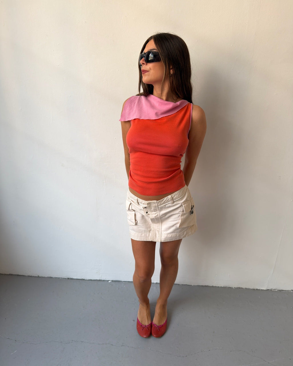 Pink & Red boat neck tank