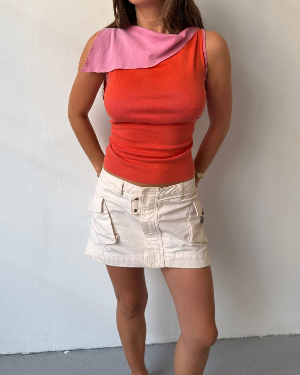 Pink & Red boat neck tank