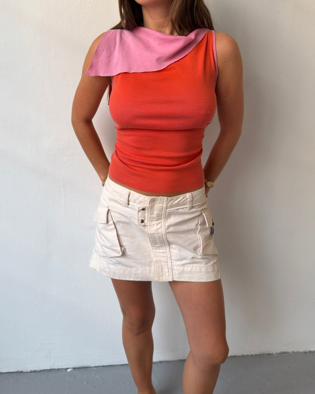 Pink & Red boat neck tank