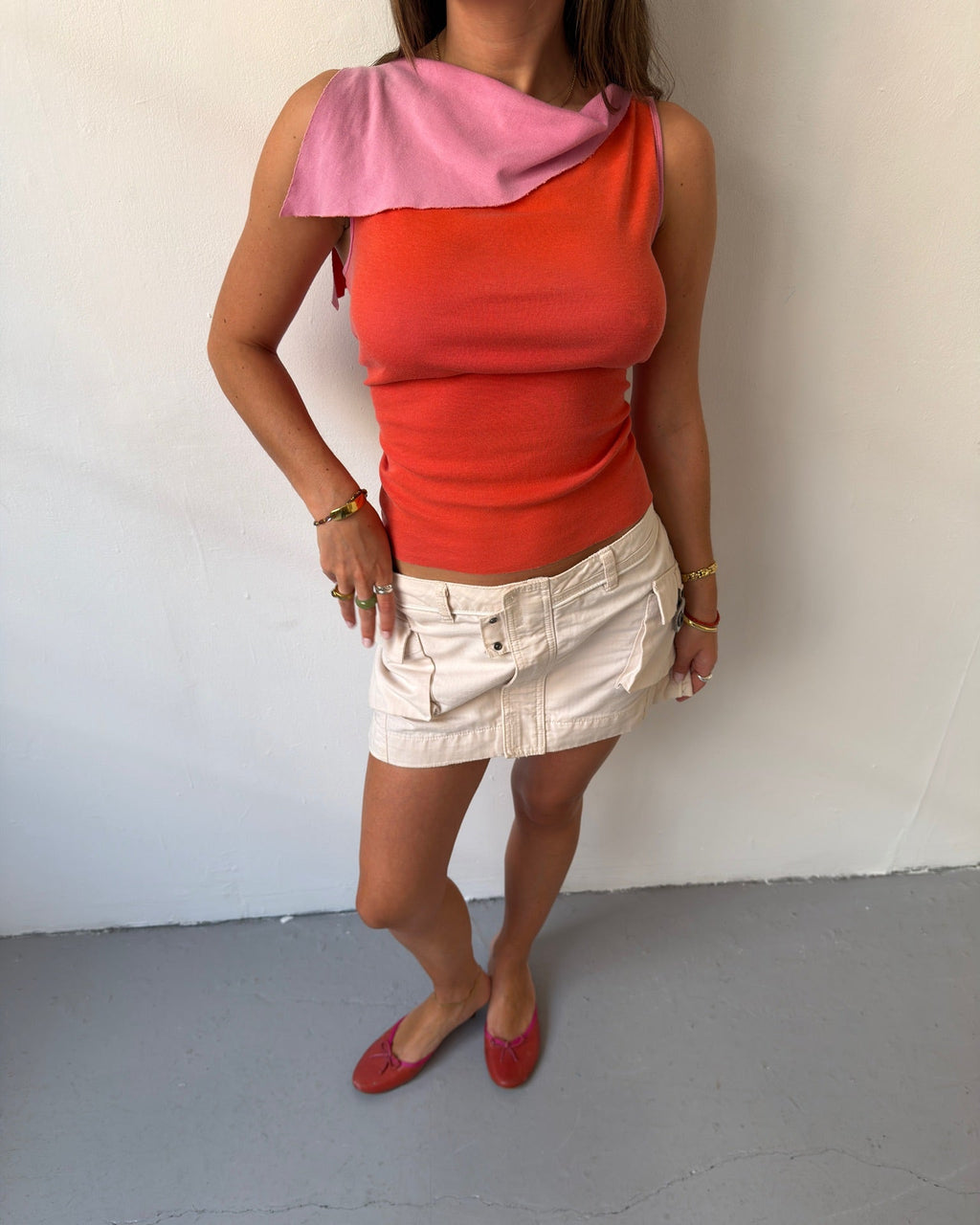 Pink & Red boat neck tank