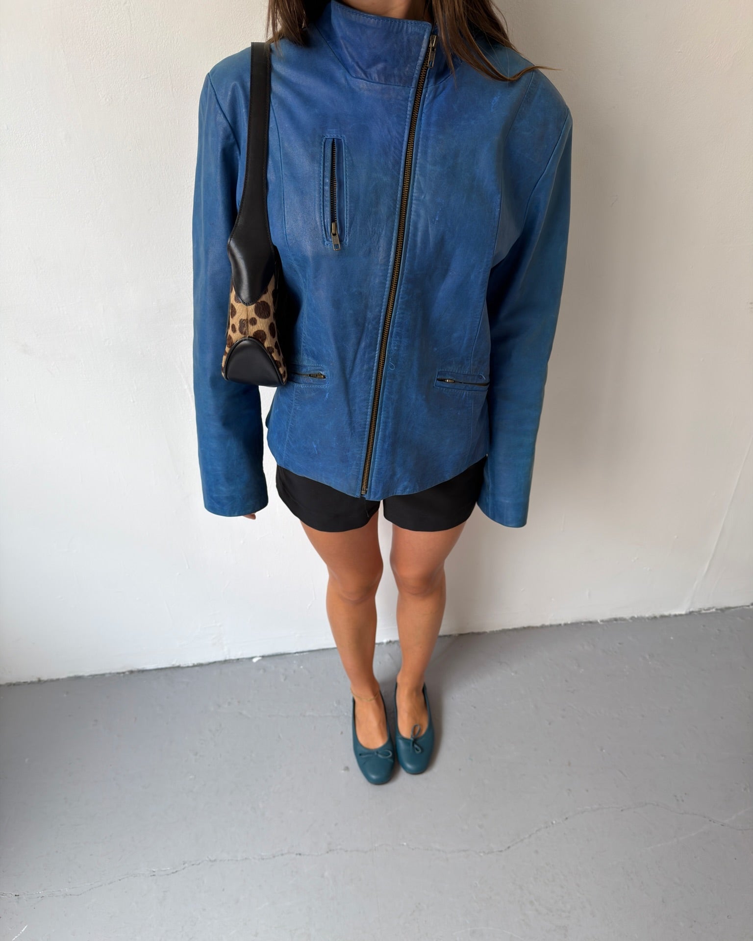 Blue leather jacket