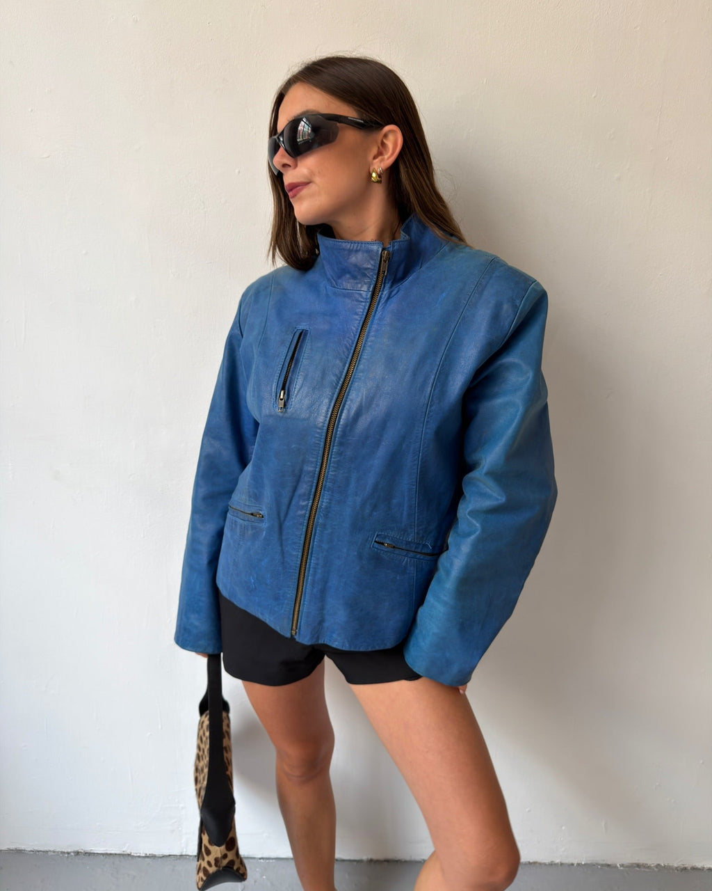 Blue leather jacket