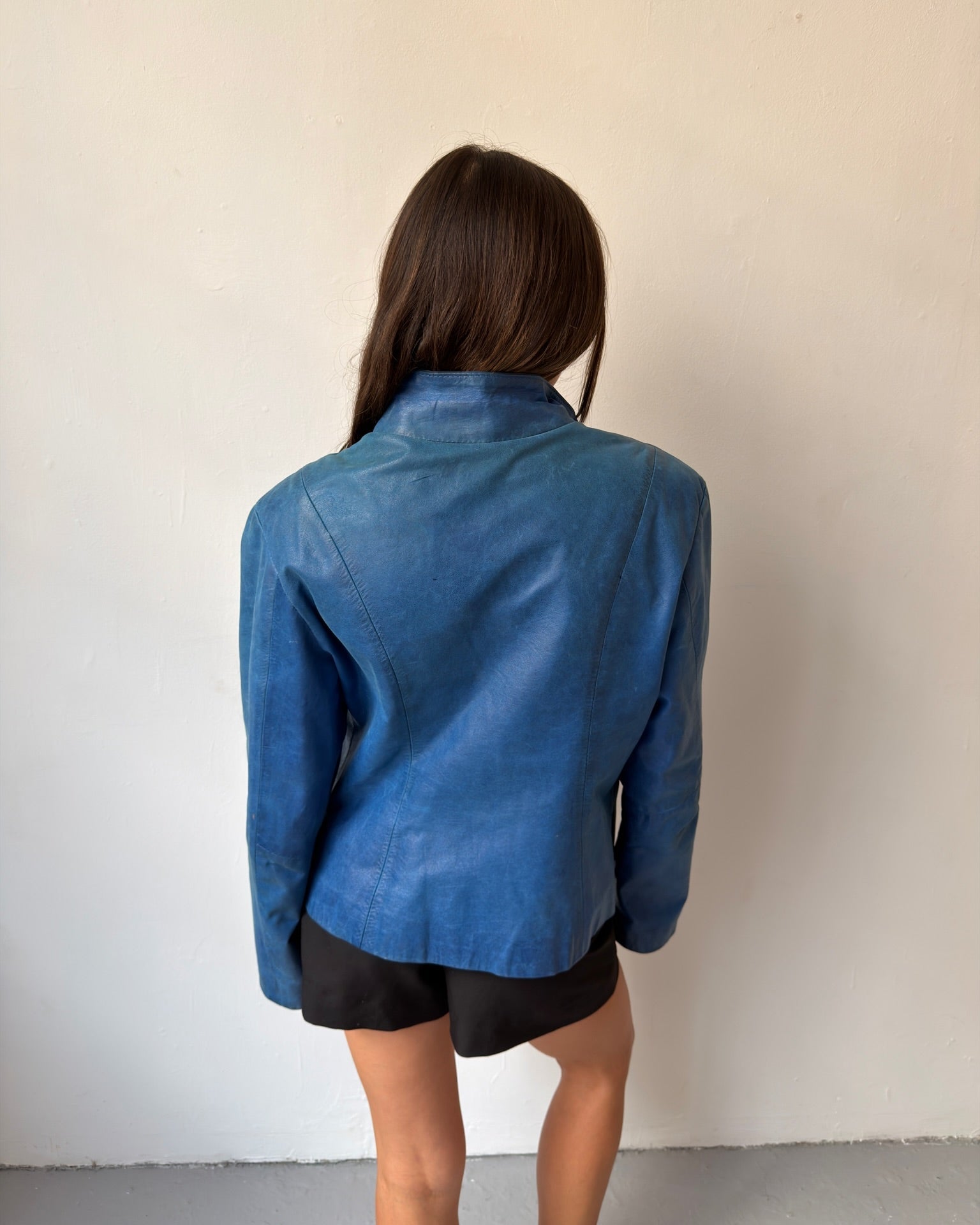 Blue leather jacket