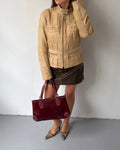 Cream panel leather jacket