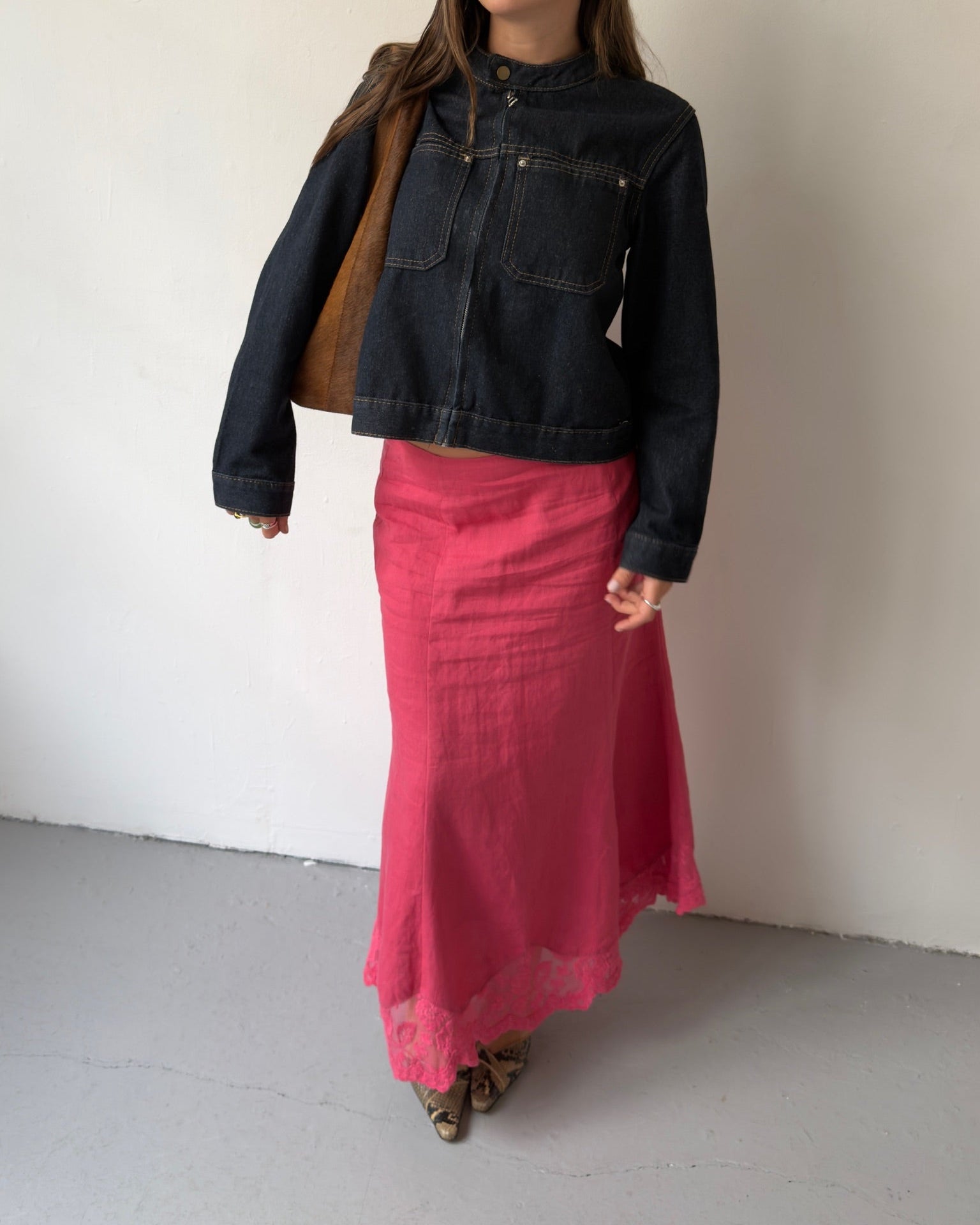 Pink maxi lace skirt