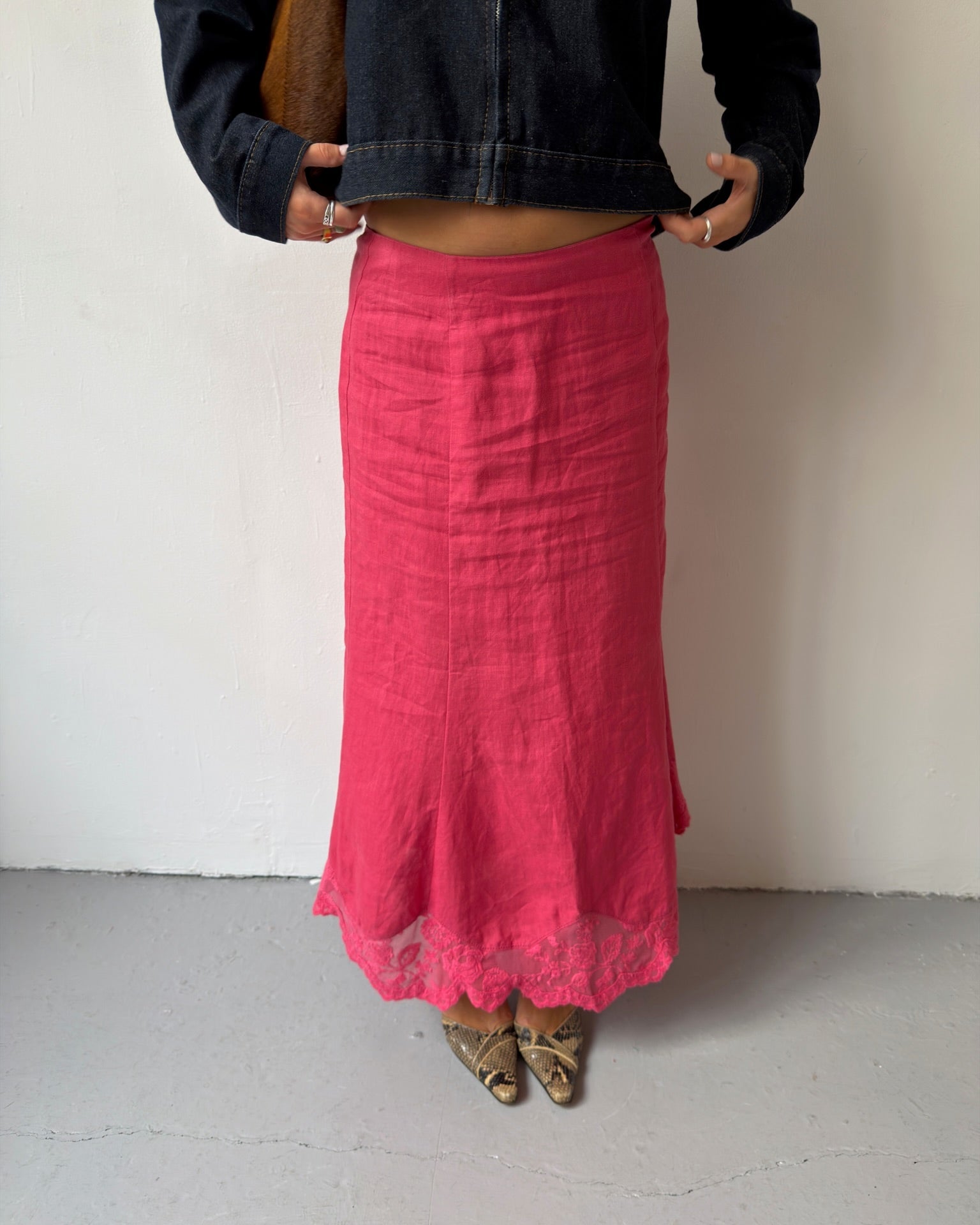 Pink maxi lace skirt