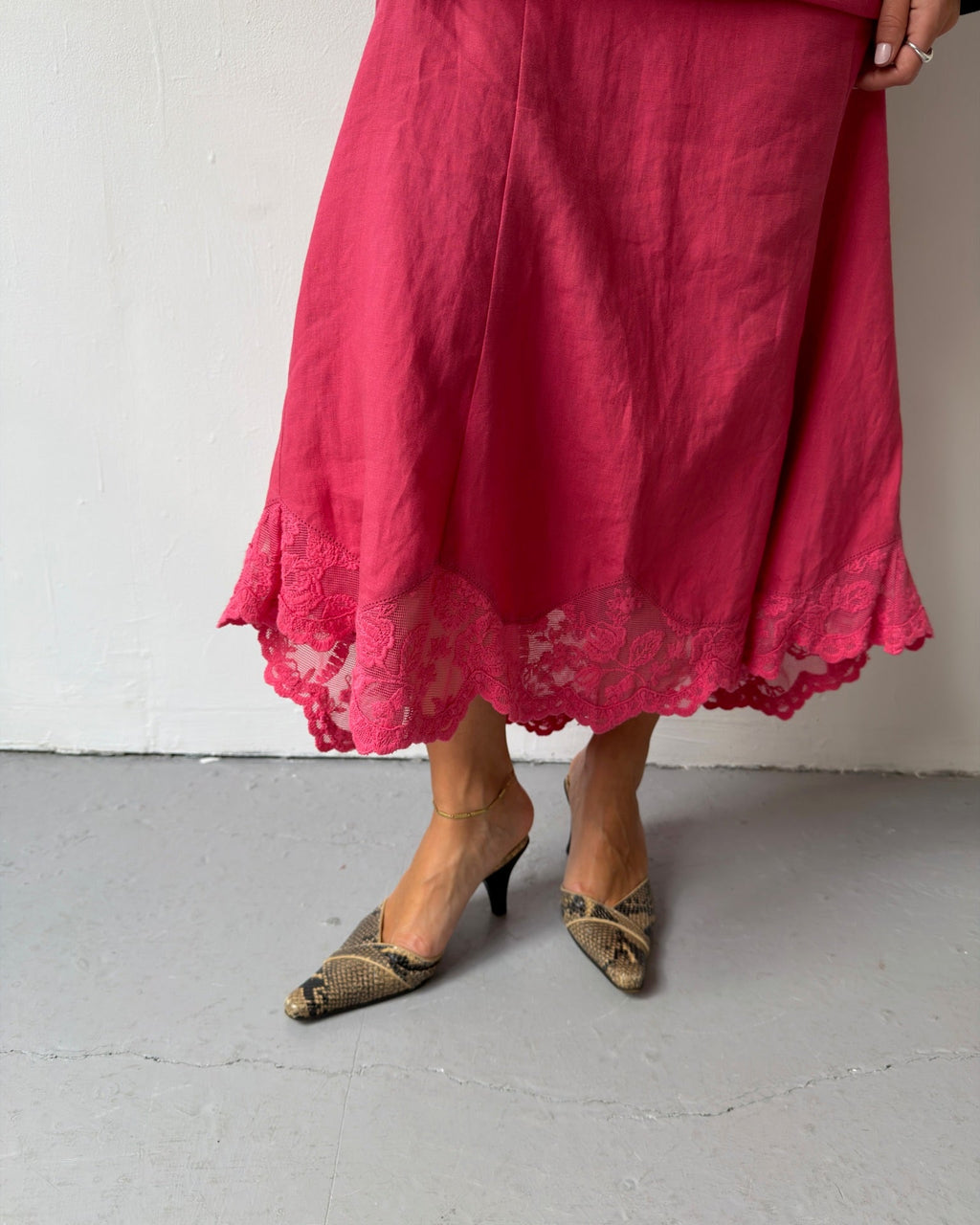 Pink maxi lace skirt