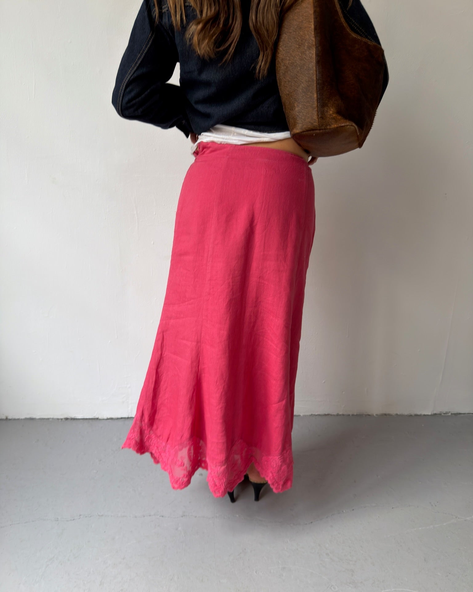 Pink maxi lace skirt