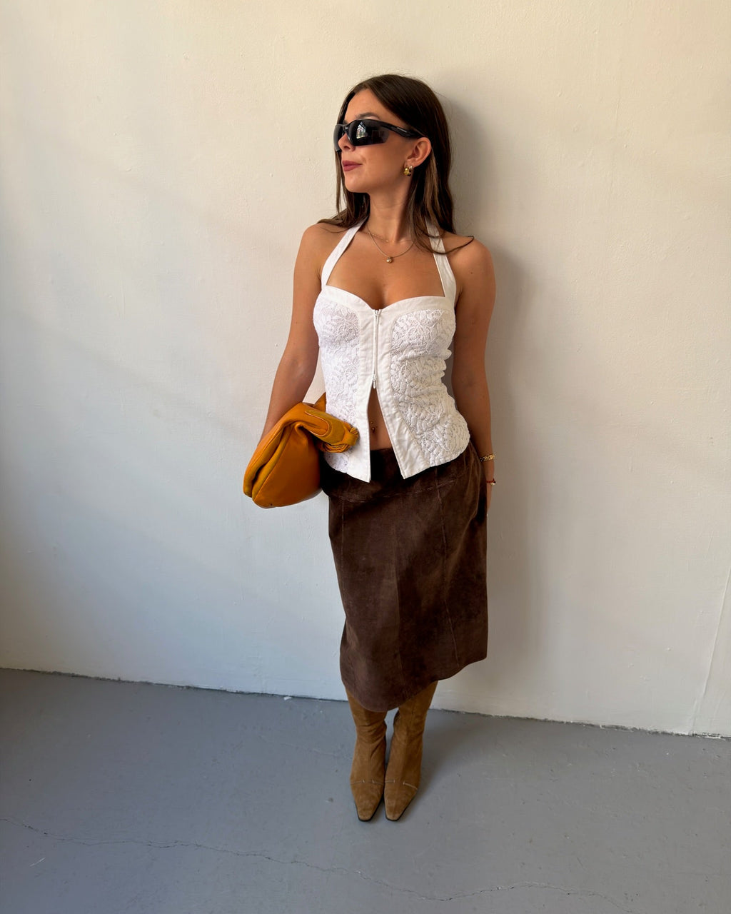 White lace halter neck top