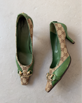 Gucci green monogram heels