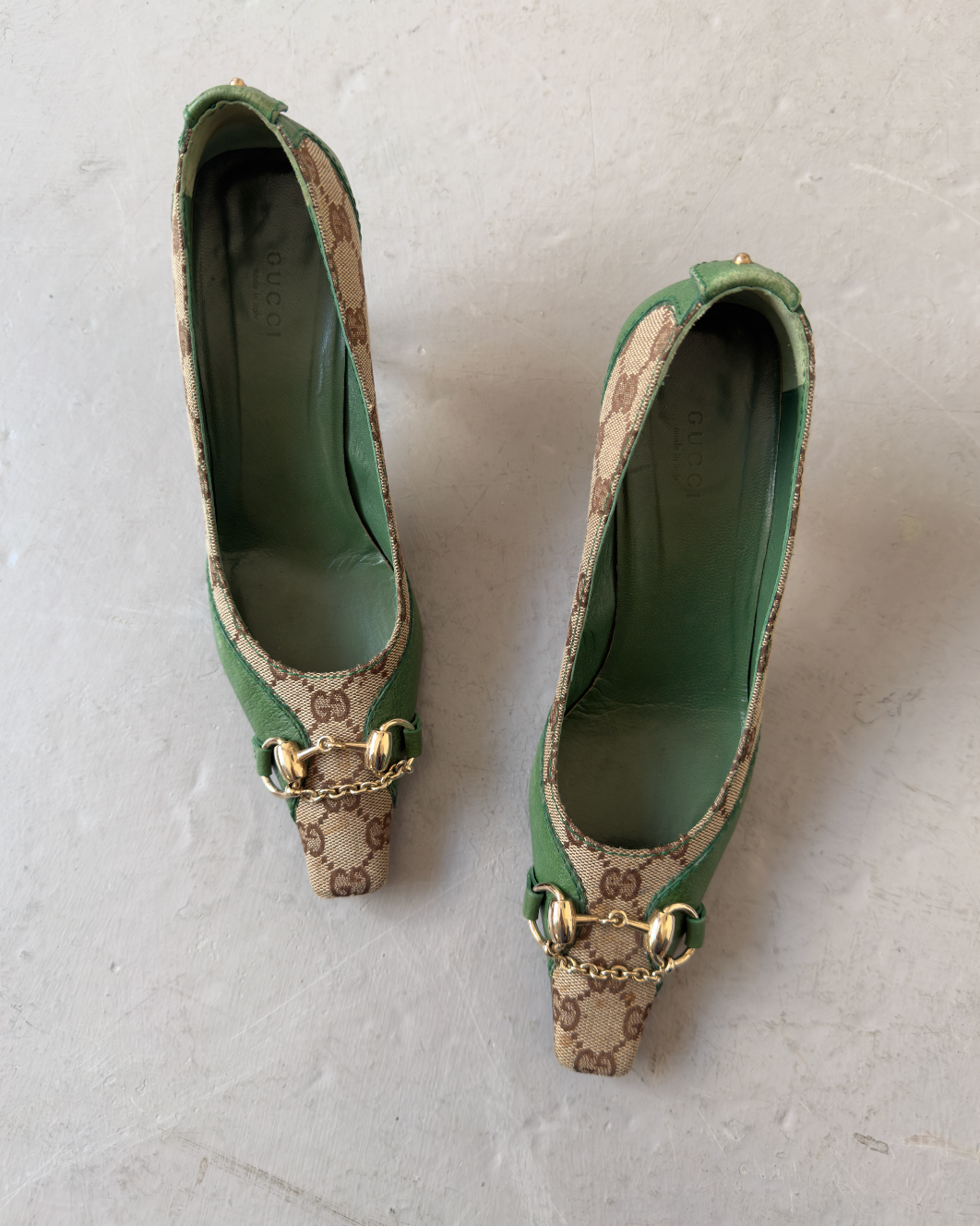 Gucci green monogram heels