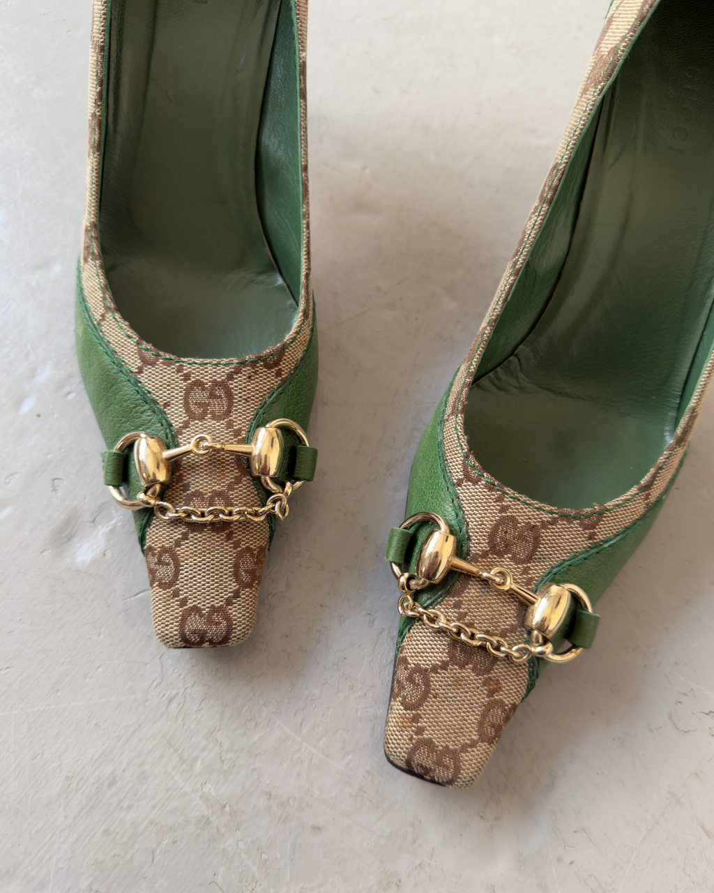 Gucci green monogram heels