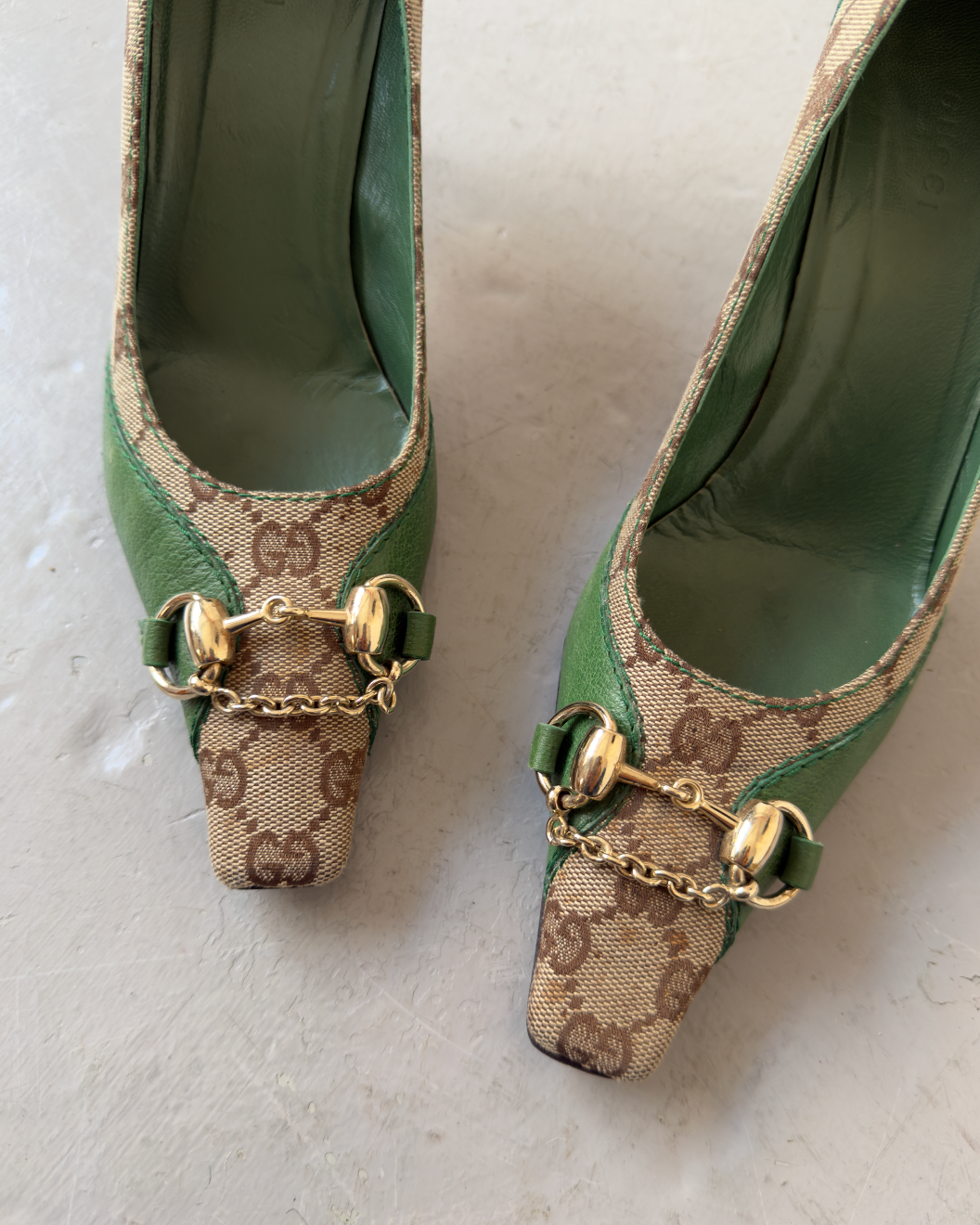 Gucci green monogram heels