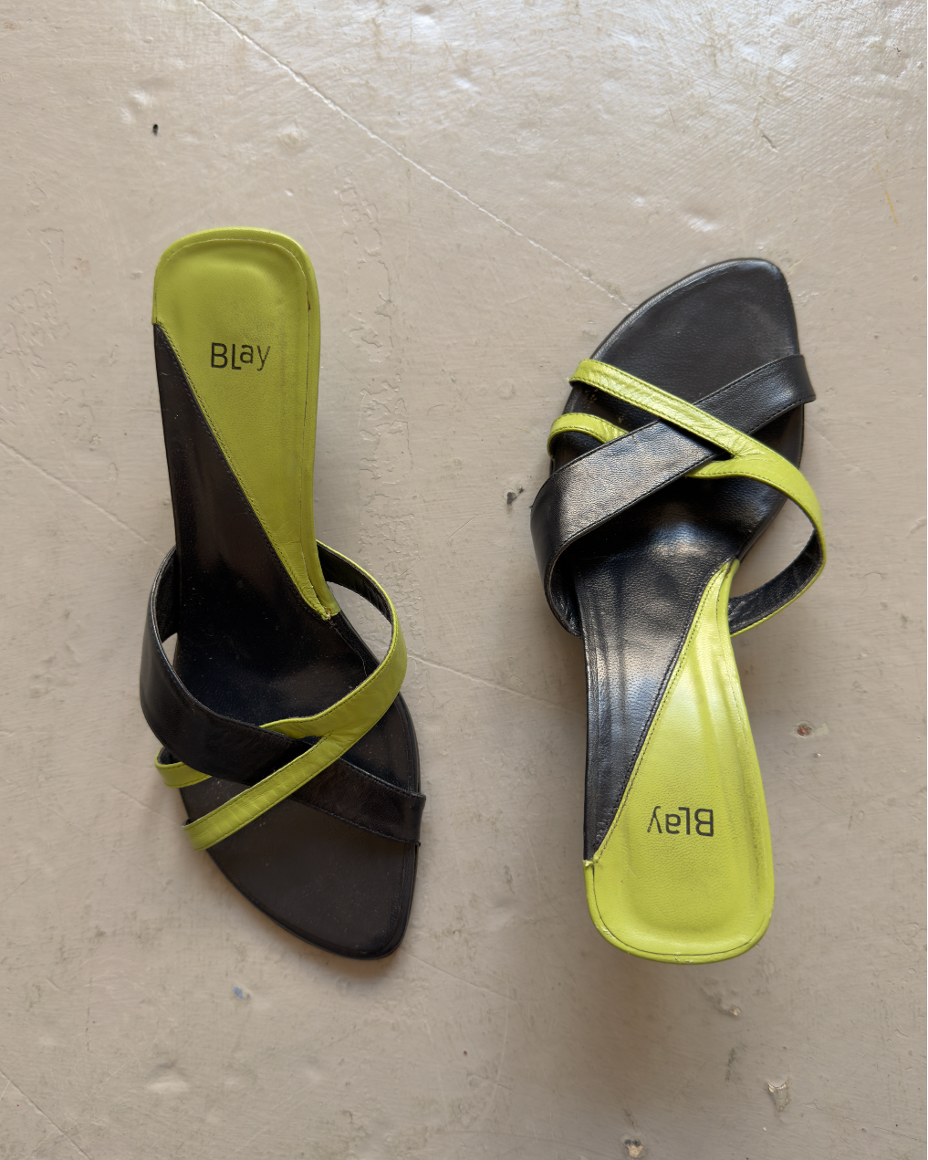 Green strappy kitten heels